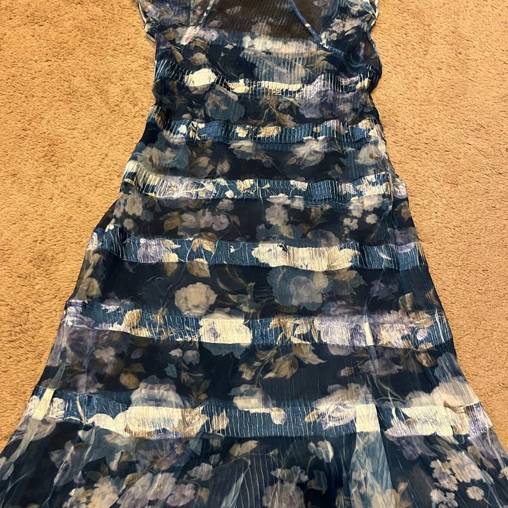KOMAROV Charmeuse and Chiffon  Blue Floral Sleeveless Sheer Maxi Dress size XL - Picture 5 of 10